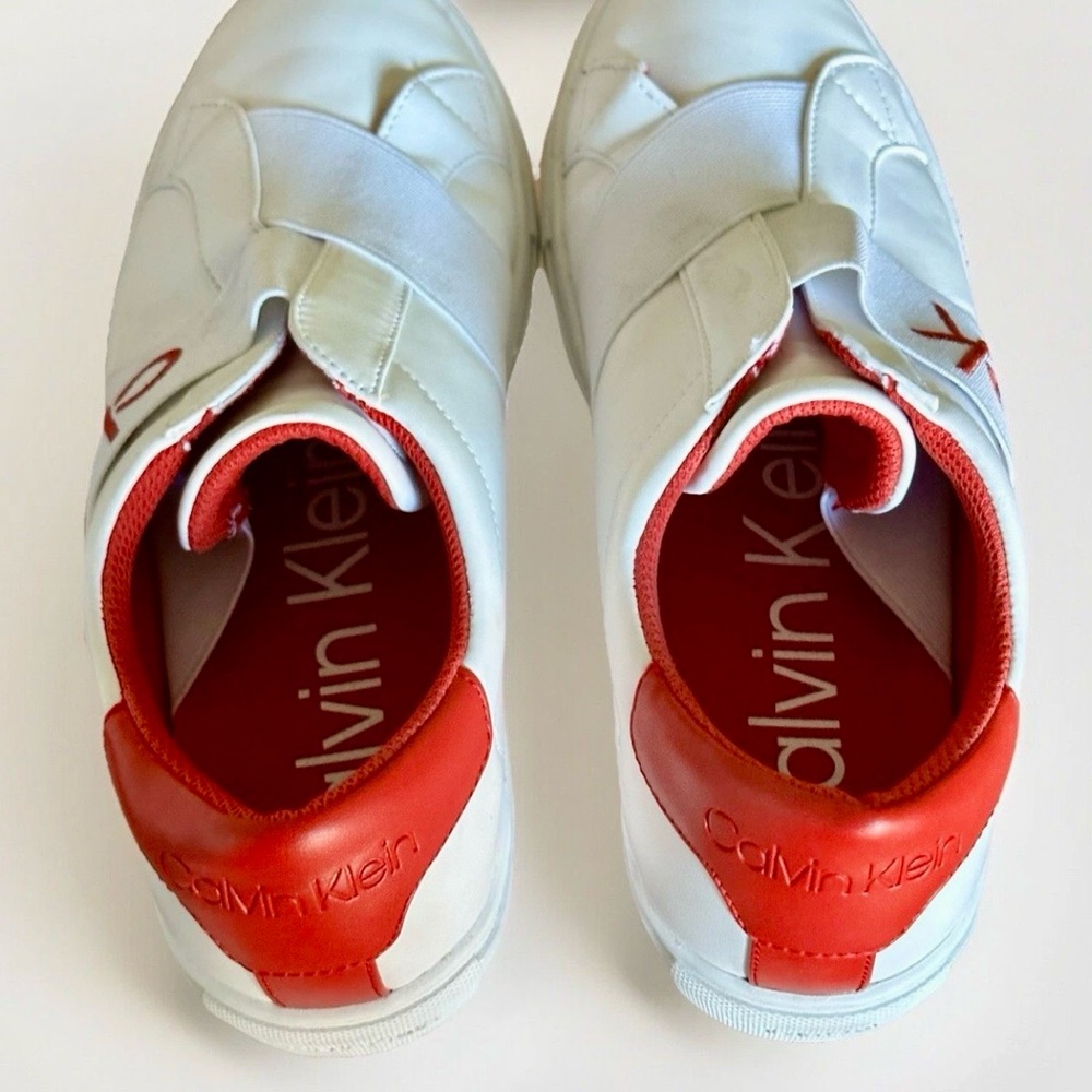 Calvin Klein White and Red Slip-On Loafers Men 9 Women 7 - Picture 5 of 12